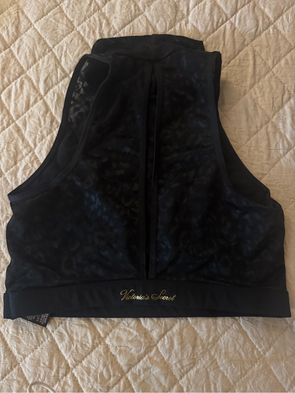 Victoria's Secret Black Front-Zip High Neck Mesh Sports Bra